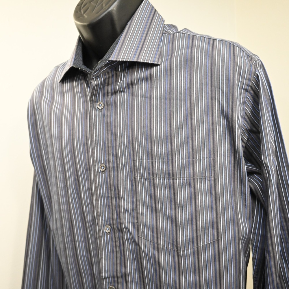 Bugatchi Uomo Classic Fit Button Up Dress Shirt Striped Long Sleeve Mens Size XL